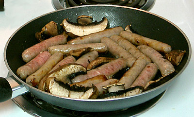 Low fat sausage, portabellini mushrooms, focaccia bread...