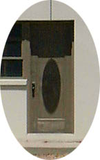 An oval design on the depot door.